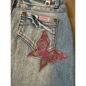 Y2K Zana Di Girls Blue Pink Butterfly Denim Skirt Size 8